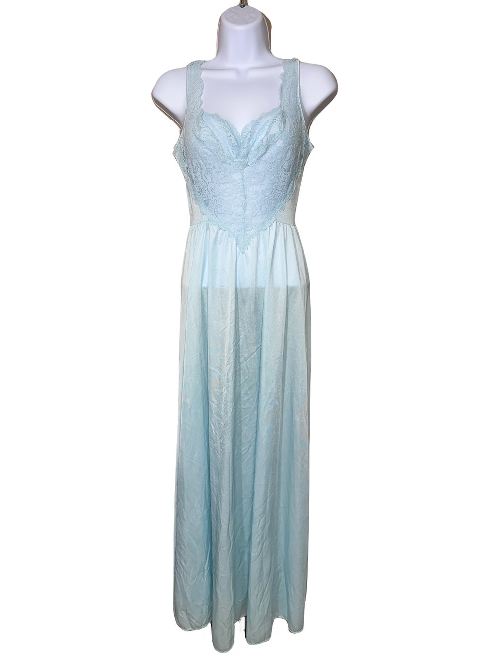 Olga Vintage Baby Blue Lace Bodice Bodysilk Nightgown